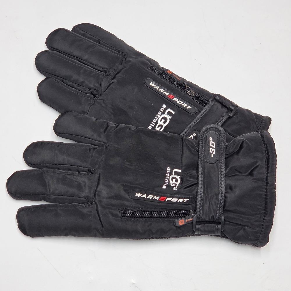 UGG Australia Warm Sport Winter Gloves Black Fleece Lined Zipper Pocket GL20
